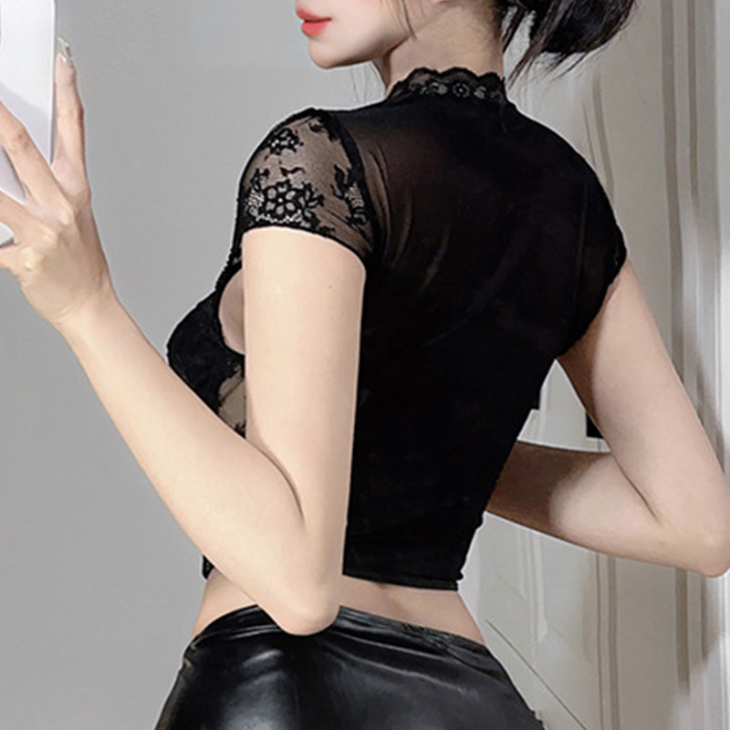 🔥【เตรียมส่ง】🔥เสื้อคอกลมลูกไม้ Bottoming ก้างปลากลวงออกด้านบนพอดีตัว สะดือสั้นด้านบน - รูปที่ 6