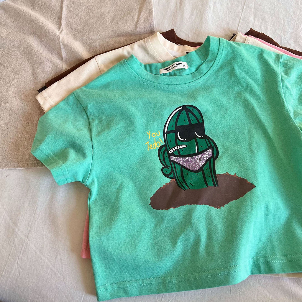 เวอร์ชั่นเกาหลีผ้าฝ้ายแท้เด็กพิมพ์สไตล์ใหม่แขนสั้นชายหญิงเด็กเสื้อผ้าเด็กแฟชั่นด้านบนการ์ตูนทุกการแข่งขันรอบคอฤดูร้อนด้านบน - รูปที่ 7