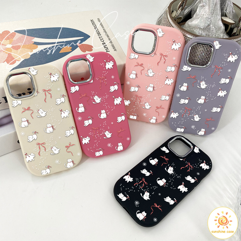 แมวขาวตัวน้อยน่ารักมีโบว์สีแดง ใช้ได้เคส iPhone12 13 14 15 16 Pro MAX PLUS X XS XR XS 6p 7p 8pP6/7/8/SE2/SE3lus SE2020