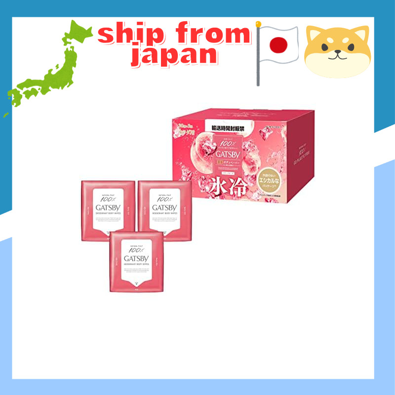 GATSBY Ice Deodorant Body Wipes Set - Freeze Peach Scent for Men (30 Sheets x 3) - Refreshing Coolin