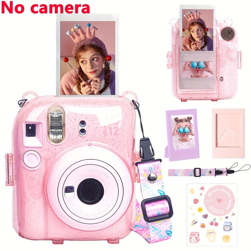ชุดเคสป้องกันกล้อง instax Mini 12 11 พร้อมกระเป๋าใส่ฟิล์ม Camera Hard Case Instax Mini 12 คสใสคริสตอล+สาย+ สติ๊กเกอร์