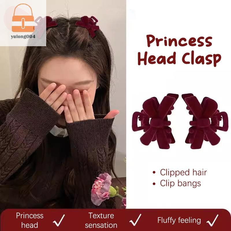 [PE] 1 คู่สีแดงกํามะหยี่ผม Claw Bow Tie ผมขนาดเล็ก Grip ผู้หญิงคลิปผม Hairpins สาวผมปูของขวัญวันวาเลนไทน์ TH