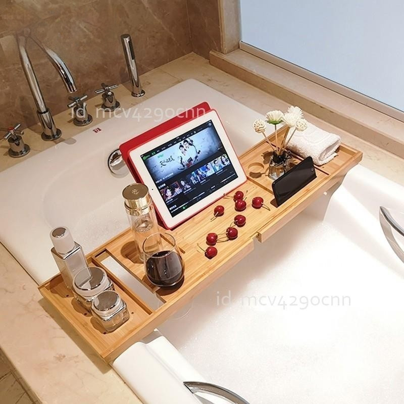 Dustproof Mat Foldable Bathtub Cover Bamboo Non-slip Bath Tray Phone Holder Ins Luxury Storage Rack