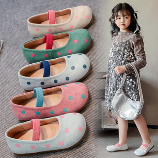 สาวรองเท้าแบนลายจุดหวานเด็กรองเท้าหนังรอบนิ้วเท้าลื่นบน2025ใ…