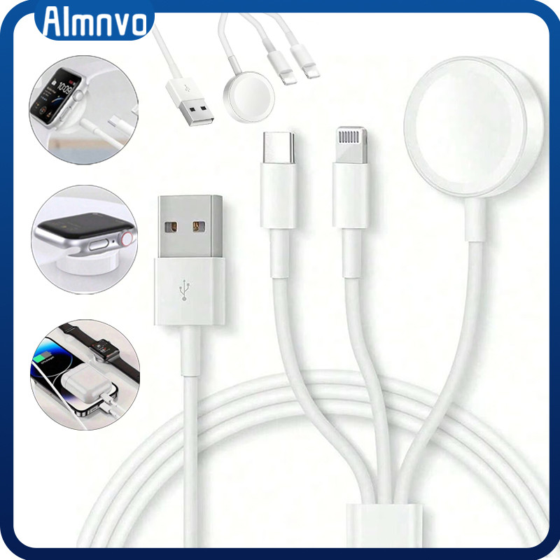 เครื่องชาร์จแม่เหล็กแบบไร้สาย USB แบบ 2-in-1 for Apple Watch Ultra/SE 3 2 Series 11 10 9 8 7 6 Iwatch 49 46 44 42 40 มม