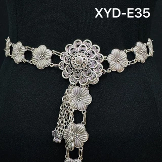 Vintage jewelry เครืองประดับโบราณเข็มขัดดอกไม้อีสานชุดล้านนาไทหัวเข็มขัด สีเงิน thai belts