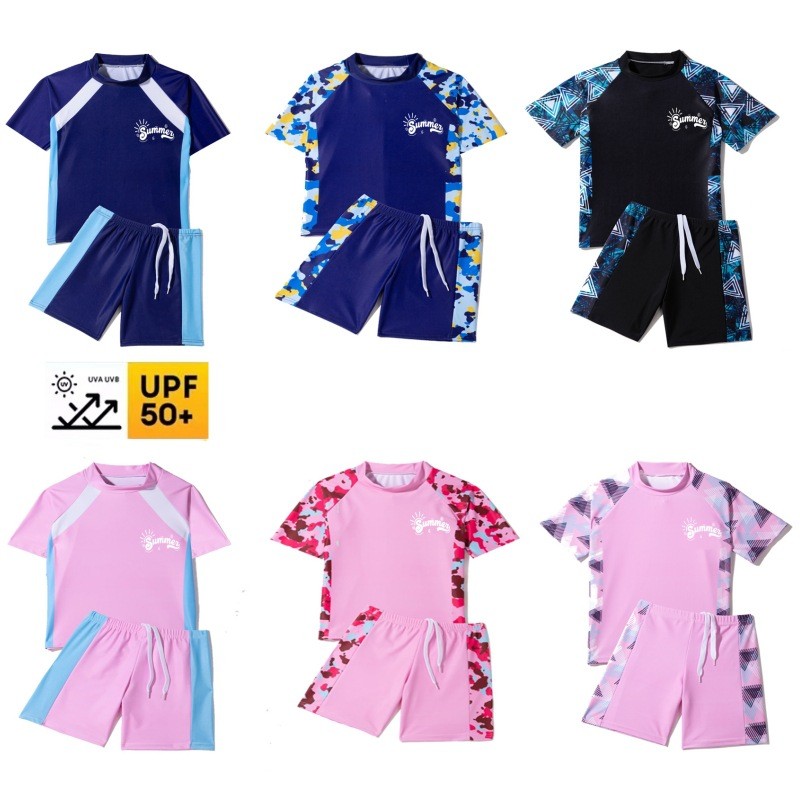 ชุดว่ายน้ำเด็กสองชิ้น ชุดว่ายน้ำเด็กนักเรียน ชุดว่ายน้ำแขนสั้นและกางเกงขาสั้น ชุดว่ายน้ำแห้งเร็ว
