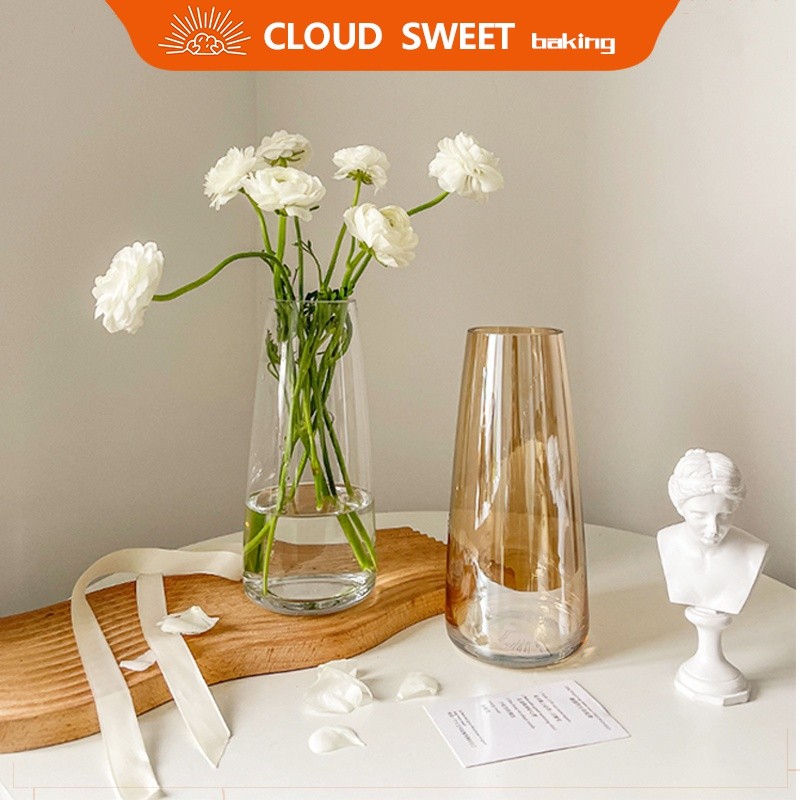 (มาถึงภายใน 24 ชั่วโมง)แจกันแก้วสีไล่ระดับสีที่เรียบง่ายตกแต่งห้องนอนเครื่องประดับแจกัน