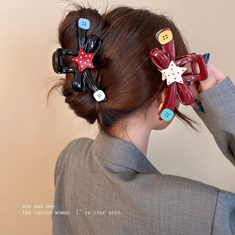 Classy Polka Dot Star Bow กิ๊บติดผมหญิงน่ารักครึ่งผูกผม Shark คลิปด้านหลังหัวผม Coil กิ๊บติดผม