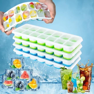 แม่พิมพ์ซิลิโคน บล๊อกน้ำแข็ง 14 ช่อง พิมพ์น้ำแข็ง บล็อกทำขนม วุ้น ฟุตตี้ Ice Maker Food Grade พร้อมฝาปิด