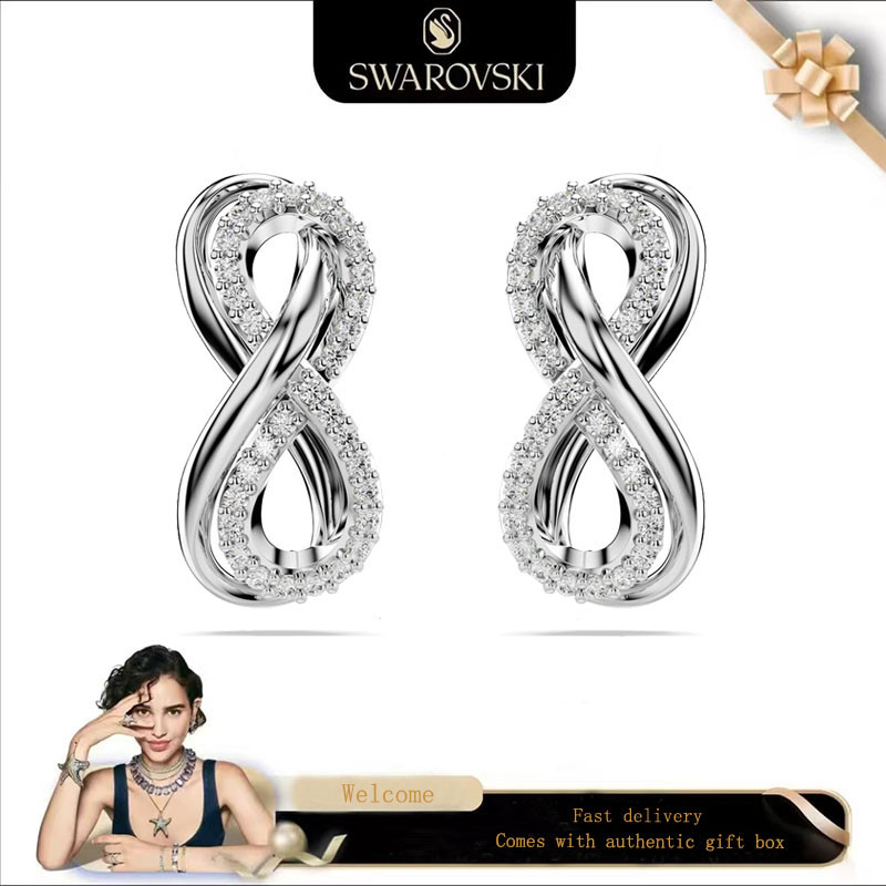 Swarovski (ใหม่)Fashionwomensearrings S925 เงินสเตอร์ลิง Infinity White Diamond Hyperbolic ต่างหูสตั๊ดของขวัญวันวาเลนไทน์ของขวัญวันเกิด