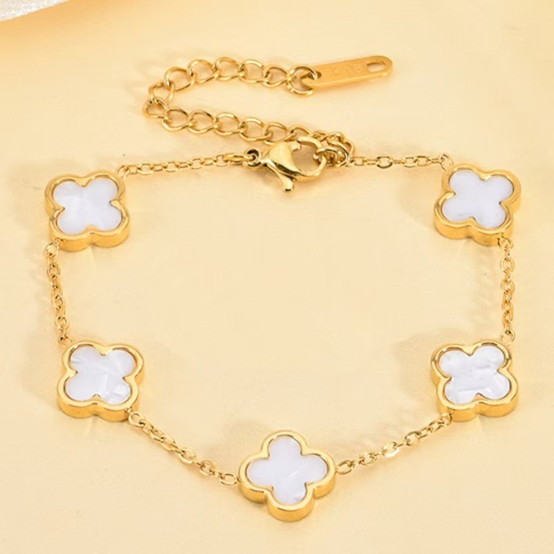 9 มม. สร้อยข้อมือโคลเวอร์สี่ใบสองด้านหญิงที่เรียบง่าย อิน รูปที่ 4