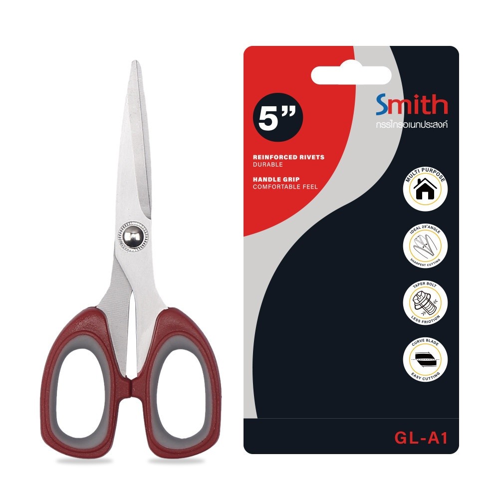 PJ168 Smith กรรไกร 5 นิ้ว รุ่น Multi-GLA1 ขนาด 0.25x6x13.5 ซม. สีแดง-เทา