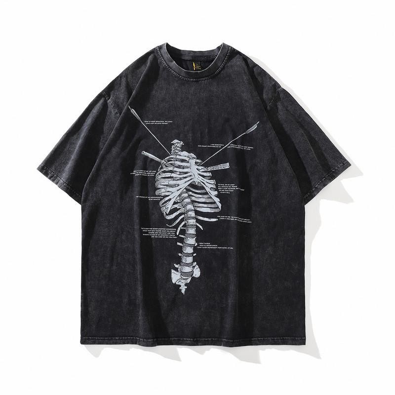 (จัดส่งตลอด 24 ชั่วโมง) เสื้อยืด Oversize ลาย Skeleton Anatomy สไตล์วินเทจ คอตตอน 100%