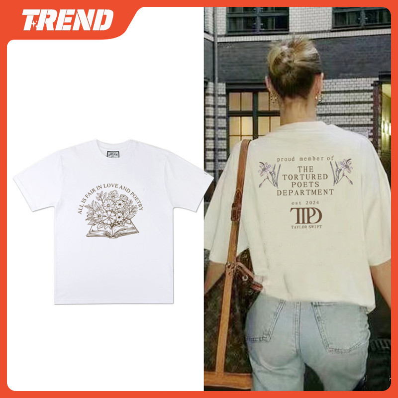 Taylor Swift TTPD วินเทจหลวมผ้าฝ้ายแขนสั้นแฟชั่นร้อยเสื้อยืดลำลองสตรีทสำหรับผู้ชายและผู้หญิง