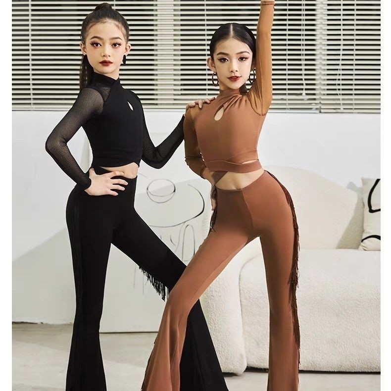 [YCF ] 2024 ใหม่ Fringed Dance Costume แขนยาวกางเกงเต้นรํา ชุดสูท ฝึกอบรมละตินมืออาชีพ การแสดงอารมณ์ ชุดโชว์ร่างกาย