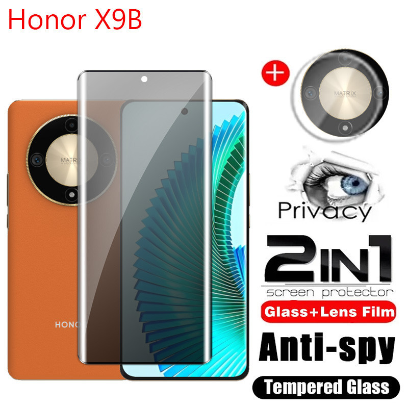 Honor X9C X9D X9B X9A 5G 2023 โค้งความเป็นส่วนตัวกระจกนิรภัยป้องกันหน้าจอ 2in1 คลุมทั้งหมดฟิล์มป้องก