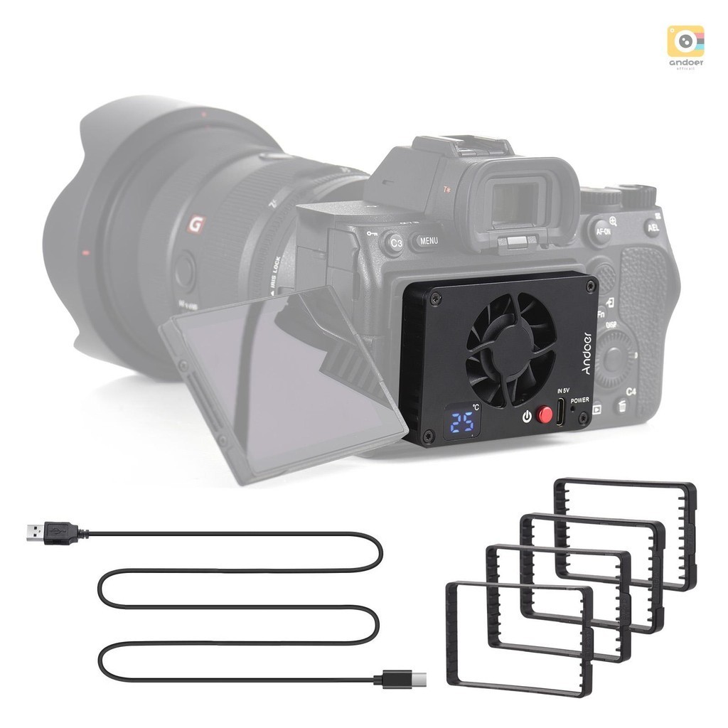 Andoer FS-04A พัดลมระบายความร้อน ภายนอก พร้อมแผ่นอะแดปเตอร์เมาท์ขาตั้ง OLED ตั้งอุณหภูมิ สําหรับ A7M