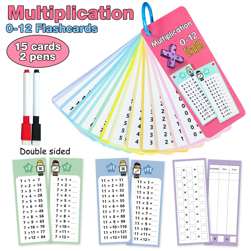0-12 Multiplication Math Flash Cards บวกลบคูณหารบัตรคำศัพท์ทางคณิตศาสตร์ บัตรคณิตศาสตร์สำหรับการคำนวณการศึกษาสองด้าน