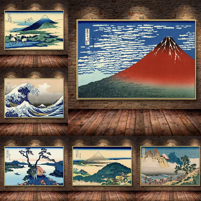 Katsushika Hokusai Great Wave Off Kanagawa Art โปสเตอร์ผ้าใบเหมาะสําหรับห้องนั่งเล่นตกแต่งบ้านภาพผนังคลาสสิกและ Timeles CHMS