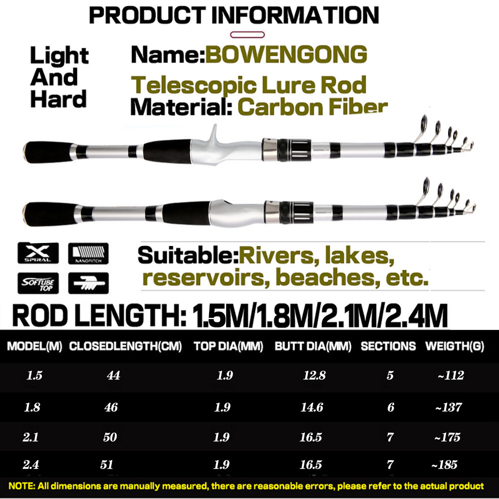 คันเบ็ดตกปลา คาร์บอนไฟเบอร์ น้ําหนักเบา กันสนิม แบบพกพา 1.6-2.4 เมตร - รูปที่ 2