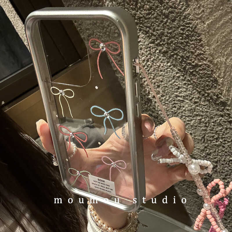 Huiwanju เคสโทรศัพท์มือถือแบบใส แต่งโบว์สีเงิน สําหรับ iPhone 15 promax 14 13 12 11promax xr xsmax