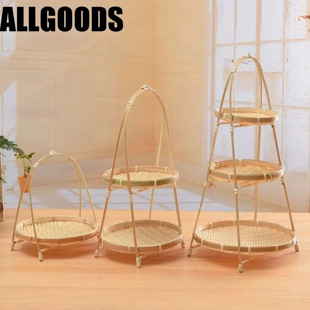 Allgoods ตะกร้าไม้ไผ่สาน ทรงกลม หรูหรา 1 2 3 ชั้น สําหรับใส่ขนมขบเคี้ยว