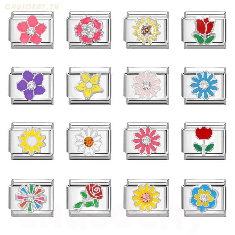 2025 ใหม่แฟชั่นดอกไม้ Charm อิตาเลี่ยน Links Fit 9 มม.สร้อยข้อมือสแตนเลสเครื่องประดับ DIY ทํา - รูปที่ 2