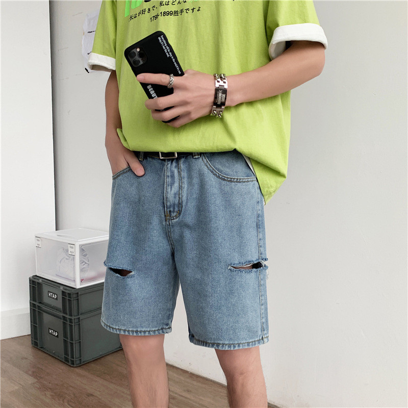MNO.9 Short jeans F026 แต่งขาด กางเกงยีนส์ขาสั้น แฟชั่น 3ส่วนชาย