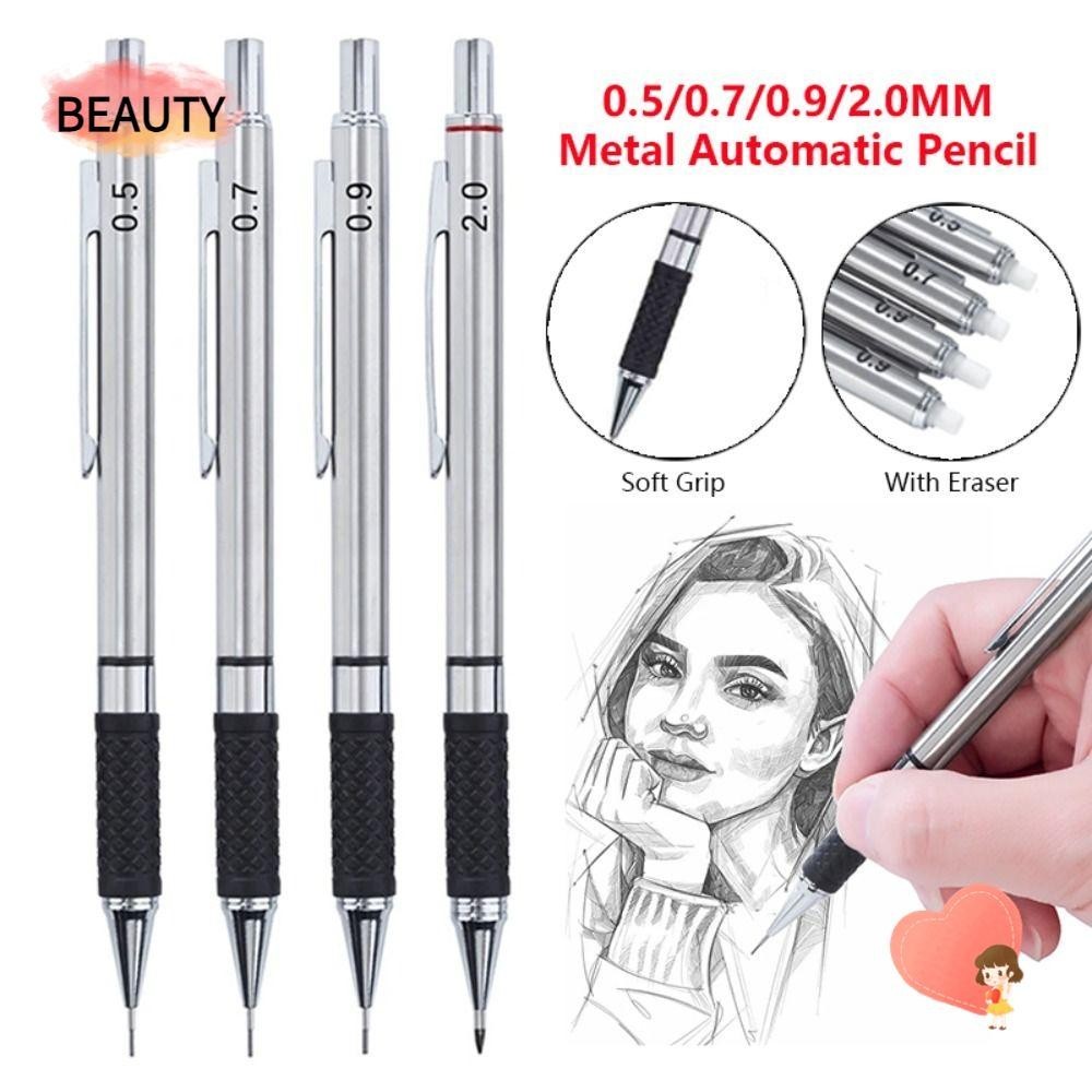 Beauty Mechanical Pencil, Soft Grip 0.5/0.7/2.0MM Automatic Pencil, Anti-slip Metal Drawing Writing 