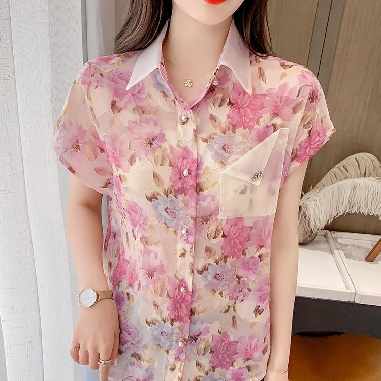 MIMI&DIDI W328 เสื้อเชิ้ตฮาวายลายดอกแขนสั้น ผ้าชีฟอง thumbnail 5