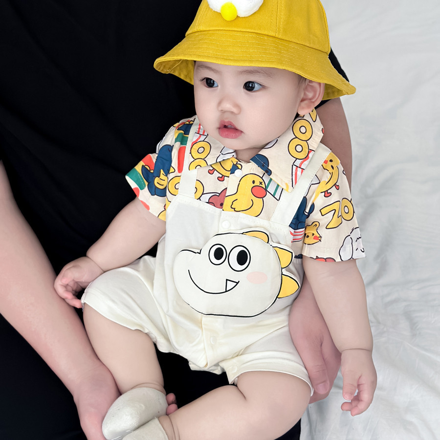 เด็กฤดูร้อนบาง ชุด 0-24 เดือนทารกแรกเกิดเสื้อผ้าแขนสั้น ประกบกัน การ์ตูนไดโนเสาร์ ชุดรอมเปอร์ ผายลมปีนเขาเสื้อผ้า - รูปที่ 2