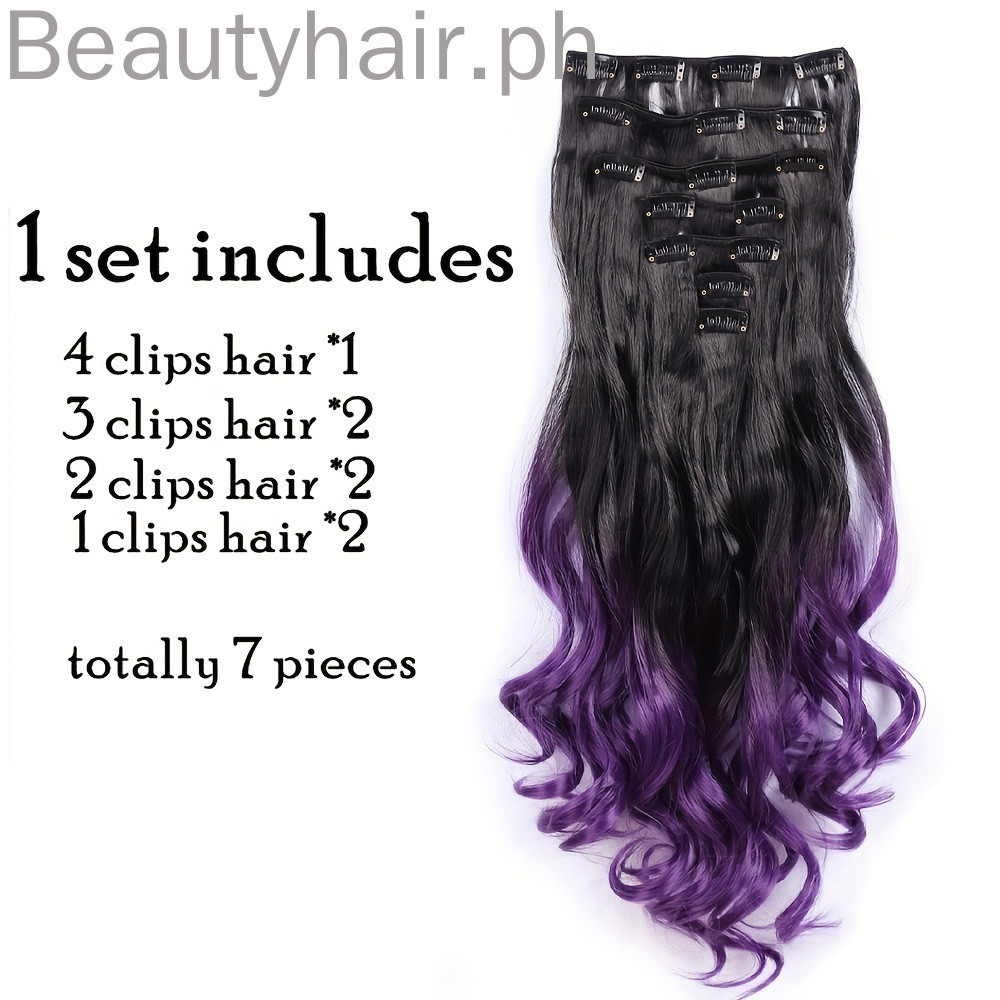 คลิปในส ่ วนต ่ อผม Ombre สีสังเคราะห ์ 7 ชิ ้ นชุดหยักหยิก Hairpieces สีดําสีม ่ วงสําหรับผู ้ หญิงหญิง ราคา ถูกที่สุด ดีลบีเคเค แกลเลอรีภาพที่ 4