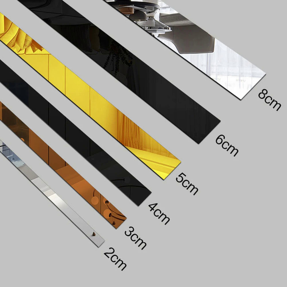 DIY Ceiling Edge Mirror Strip 50cm Self-adhesive Acrylic Art Wall Tile Stickers Decor 3D Wall Sticke
