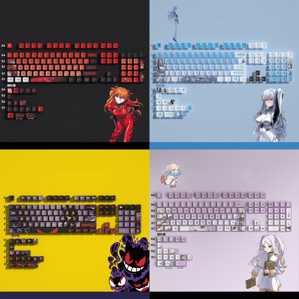 Pokemon Gengar Pudding Keycap โปรไฟล์ OEM PBT EVA Asuka Kuromi Frieren CSGO สี่ล้อการส่งผ่านแสง Dye Sublimation คีย์บอร์ด Keycaps Cool อะนิเมะ 116 Keycaps