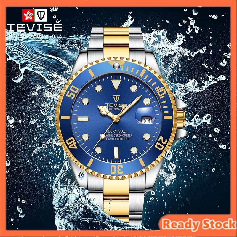 นาฬิกาสวิส Tevise Mechanical Watch/นาฬิกา Submarishner/นาฬิกาธุรกิจผู้ชายเกาหลี-สไตล์นาฬิกากันน้ําสํ