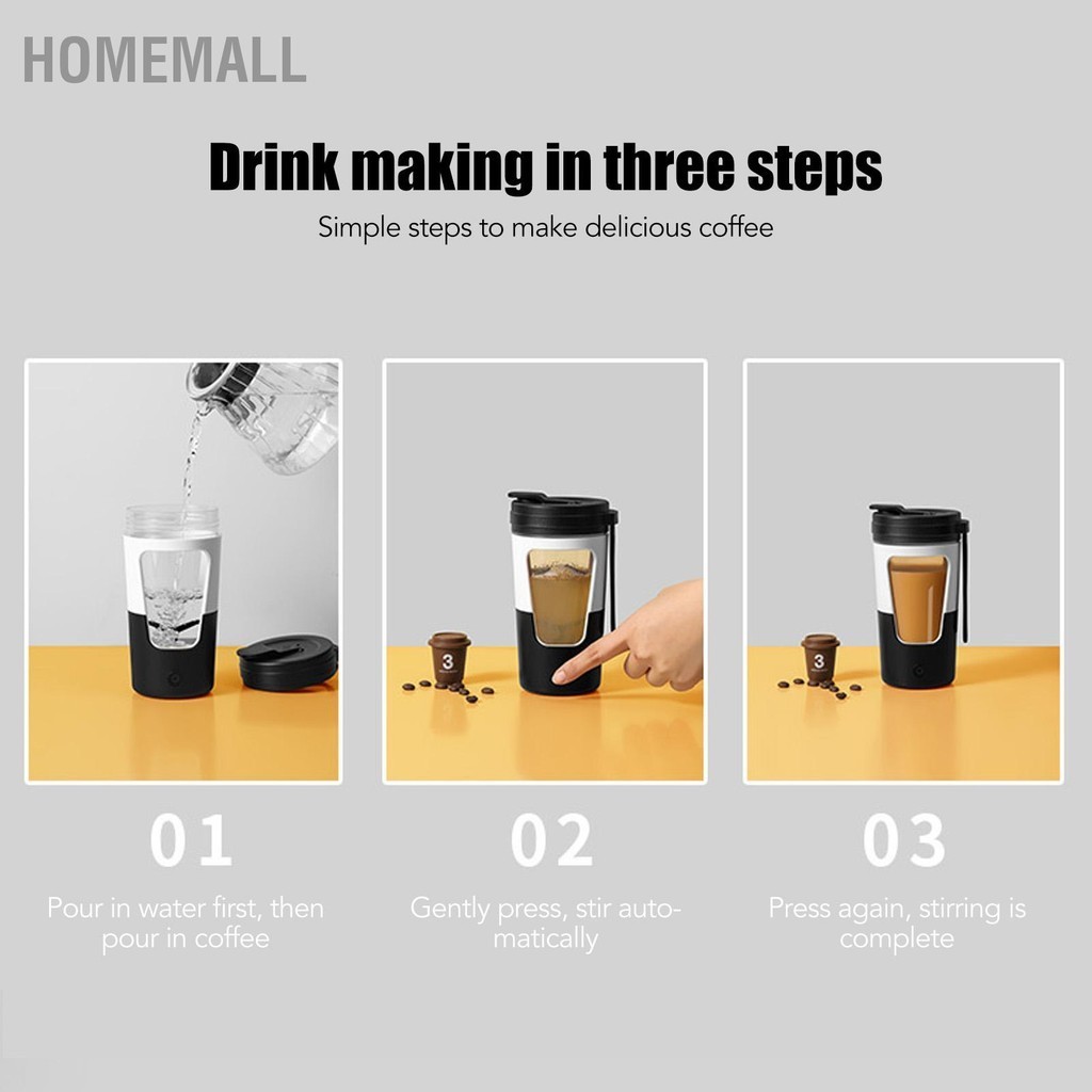HomeMall ถ้วยกาแฟกวนตัวเองอัตโนมัติขวดน้ำกีฬาชาร์จ USB สำหรับเครื่องดื่ม DIY ของขวัญ Drinkware