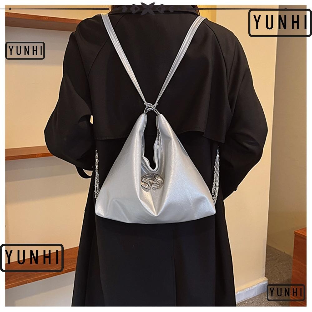 Yunhi Plain Pleated Bag, Casual Plain One-sided Pleated Design Women 's Shoulder Bag, Fashion Y2K Silver Korean PU Leather All-match Underarm Bag Women