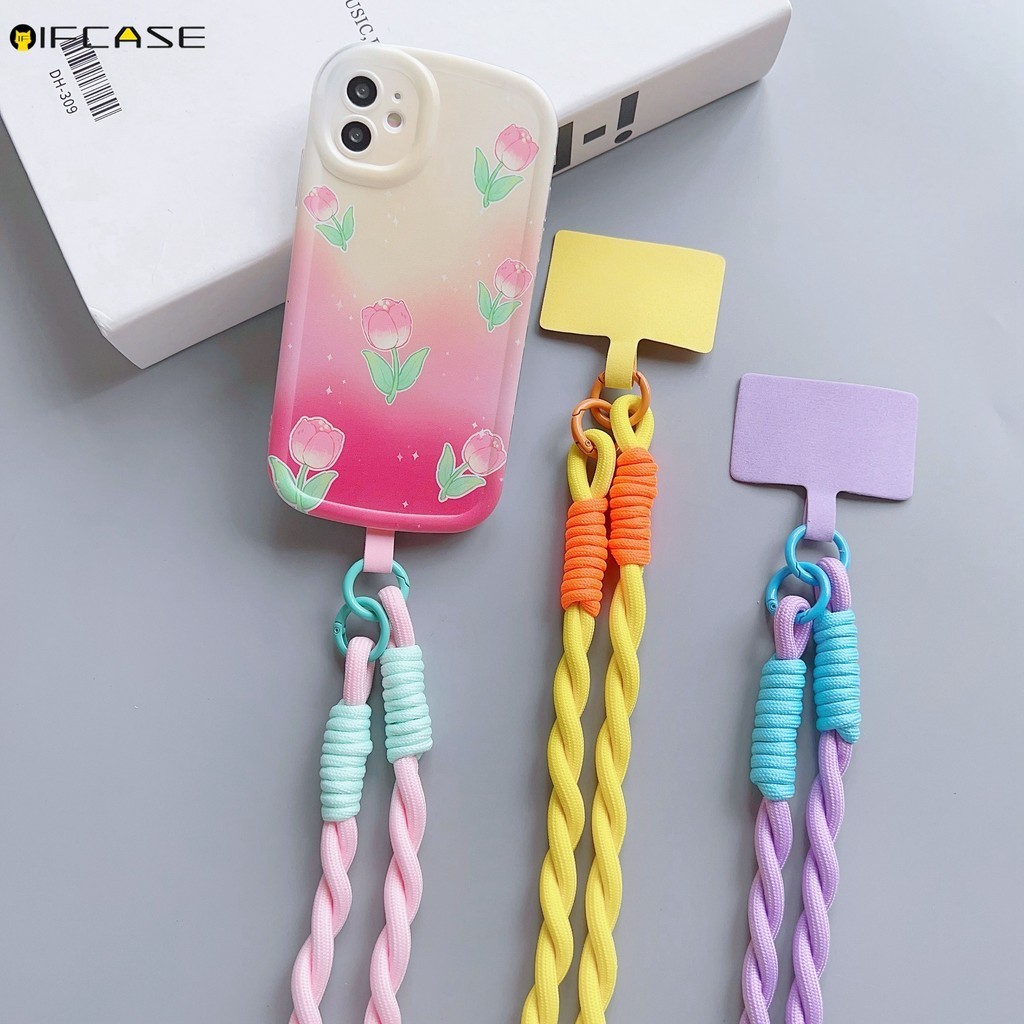 โทรศัพท์มือถือสากล สายคล้องกุญแจแขวนคอ ไนลอน พร้อมที่ใส่บัตร สีสันเรียบง่าย