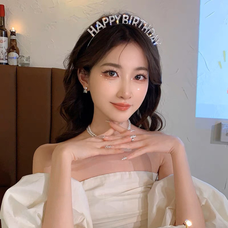 ที่คาดผมสุขสันต์วันเกิดเทพธิดางานเลี้ยงวันเกิดมงกุฎผมตกแต่งอุปกรณ์ถ่ายภาพเค้ก