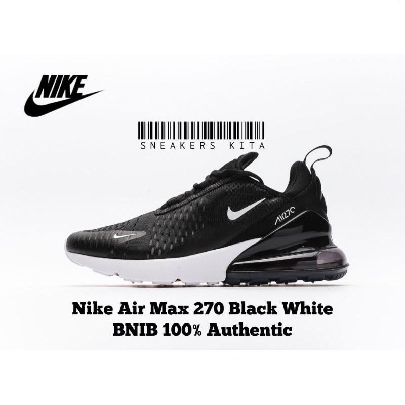 รองเท ้ า Nike Air Max 270 black white / Nike Air 270 สีดํา สีขาว AH8050-002 bnib ของแท ้ 100 %