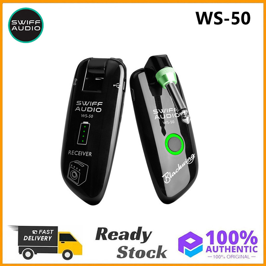 Original SWIFF WS-50 UHF กีตาร์ดิจิตอลระบบไร้สาย (เครื่องส่งสัญญาณ + ตัวรับสัญญาณ) เครื่องรับส่งสัญญาณ 50M ช่วงส่งสัญญาณแบตเตอรี่ในตัวสําหรับกีตาร์ไฟฟ้าเบส