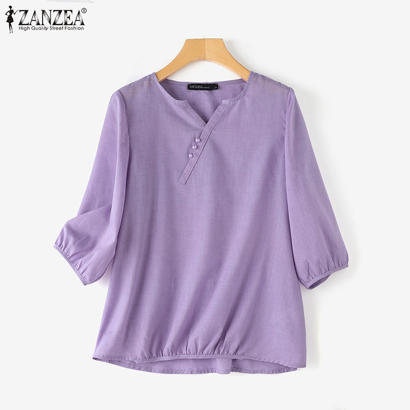 Zanzea ผู ้ หญิงเกาหลีลําลองคอวี 3/4 แขนโคมไฟแขนจีบเสื ้ อเฮ ็ ม