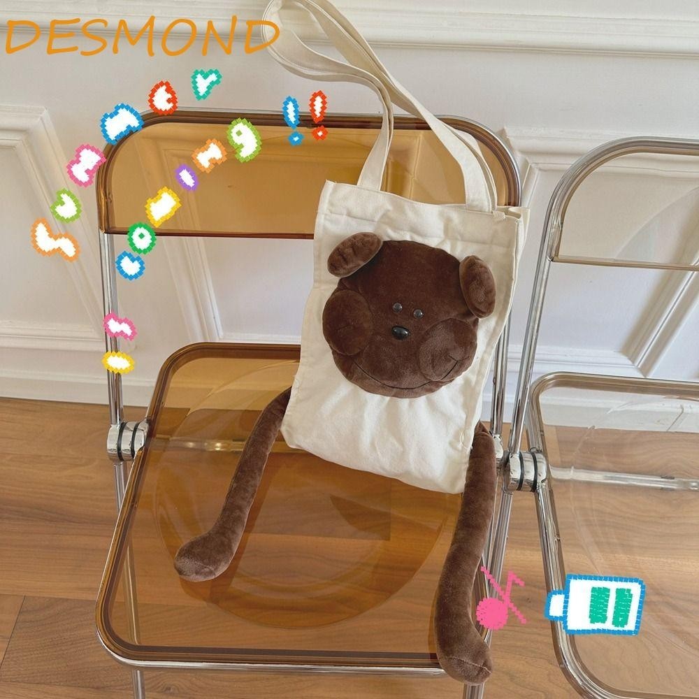 Desmond 3D Bear Canvas Bag , Plush Shoulder Bag Tote Bag , Simple Shopping Bag Doll Large Capacity Handbag Girl