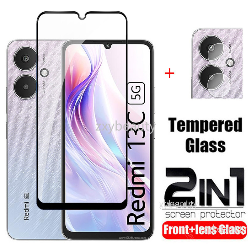 Redmi 13C 2024 4G 5Gป้องกันหน้าจอ 2in1 กระจกนิรภัยสําหรับRedmi13Cกล้องเลนส์ฟิล์มโทรศัพท์กระจกป้องกัน