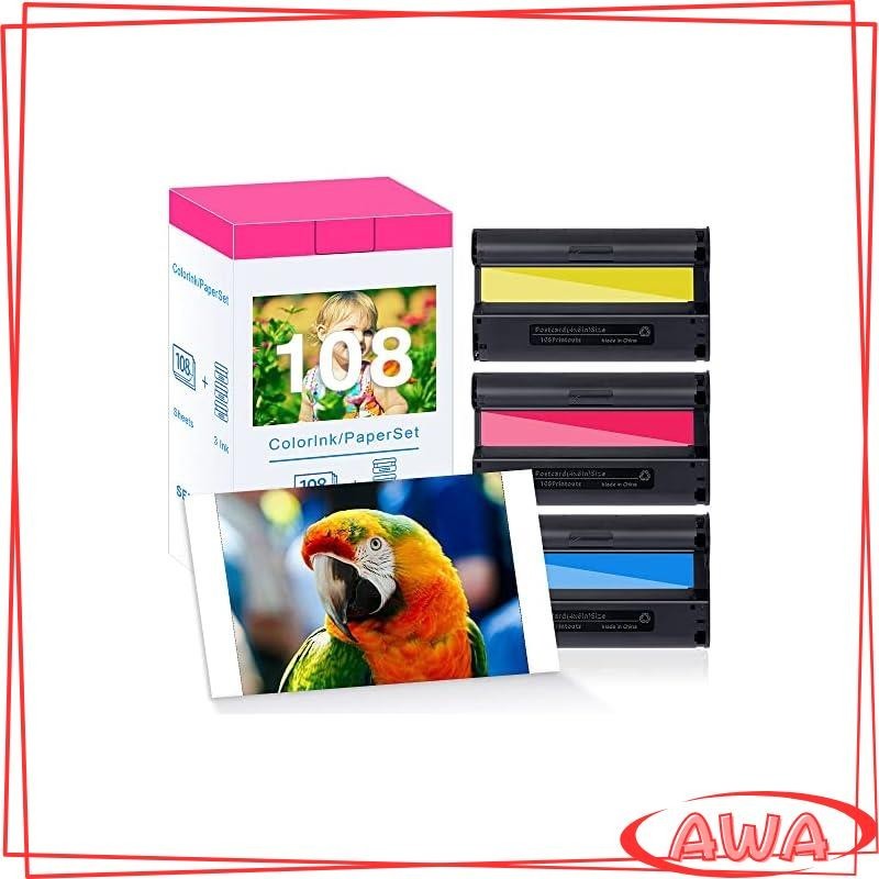 108 sheets of 100x148mm color ink/paper set KP-108IN compatible with glossy paper for Canon SELPHY CP1500, CP1300, and CP1200 ink photo paper.