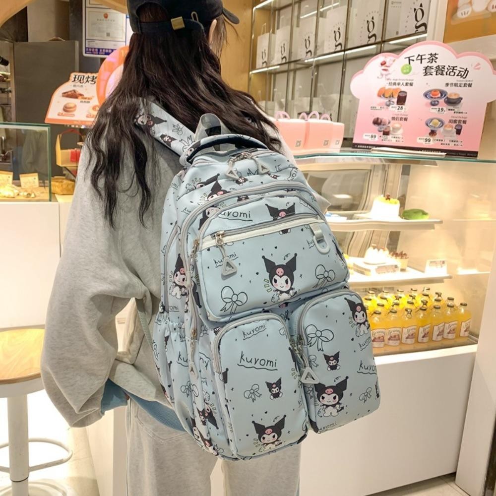 Sevenhome3e Kuromi กระเป๋าเป้สะพายหลัง, Cinnamoroll Pachacco Melody กระเป๋านักเรียน, Unique Pompompurin Nylon ความจุขนาดใหญ่น่ารักกระเป๋าสะพายเด็กแพ็ค