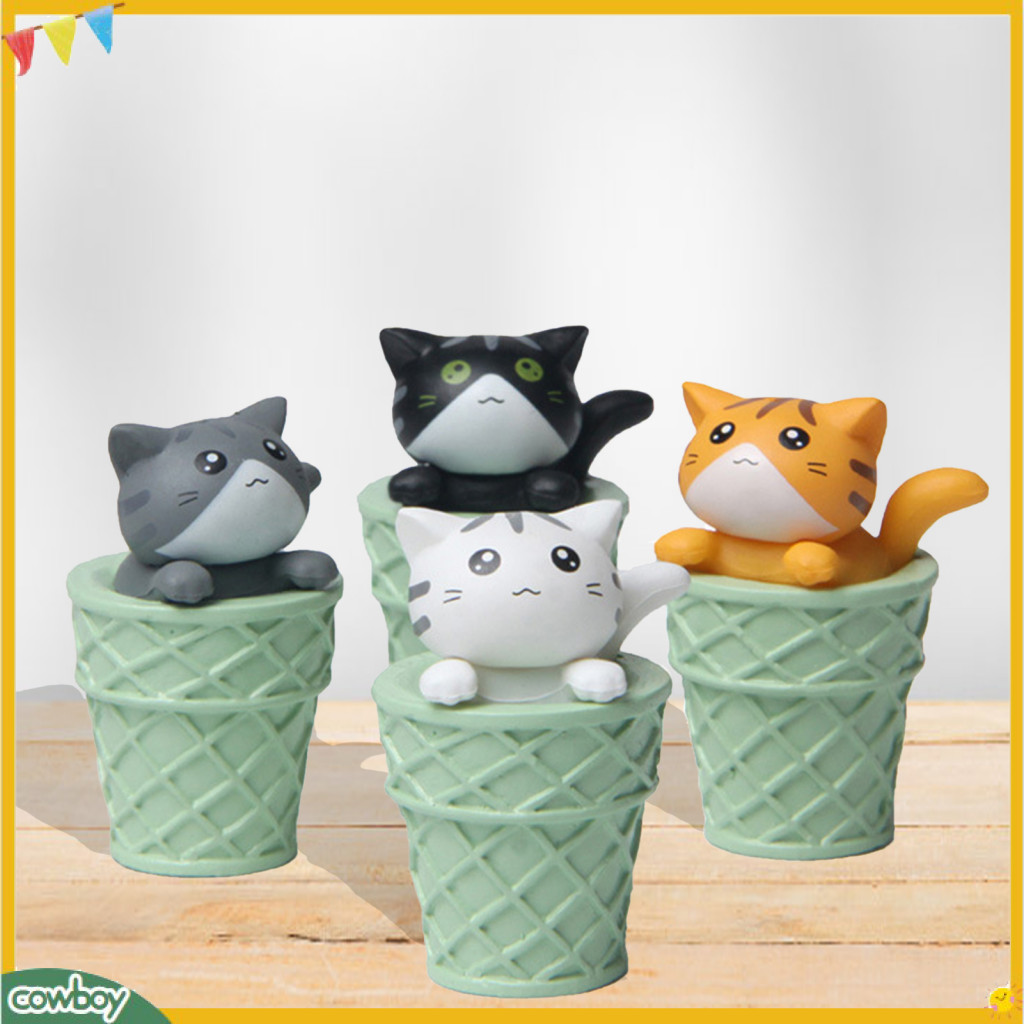 คาวบอย|  Mini Cat รุ ่ นจําลอง Vivid Expression อุปกรณ ์ ตกแต ่ ง Matcha Ice Cream Cones Miniature Cat รุ ่ นสําหรับเด ็ ก