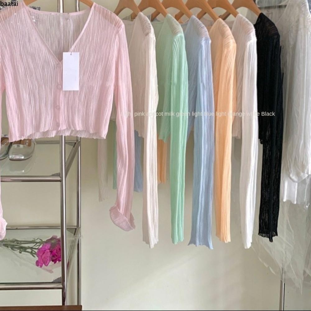 Batai Hollow Out Blouses, เสื ้ อถักแขนยาวบาง Tops, แฟชั ่ นชายหาดวันหยุดฤดูร ้ อนหลวมครีมกันแดดเสื ้ อผ ้ าผู ้ หญิง