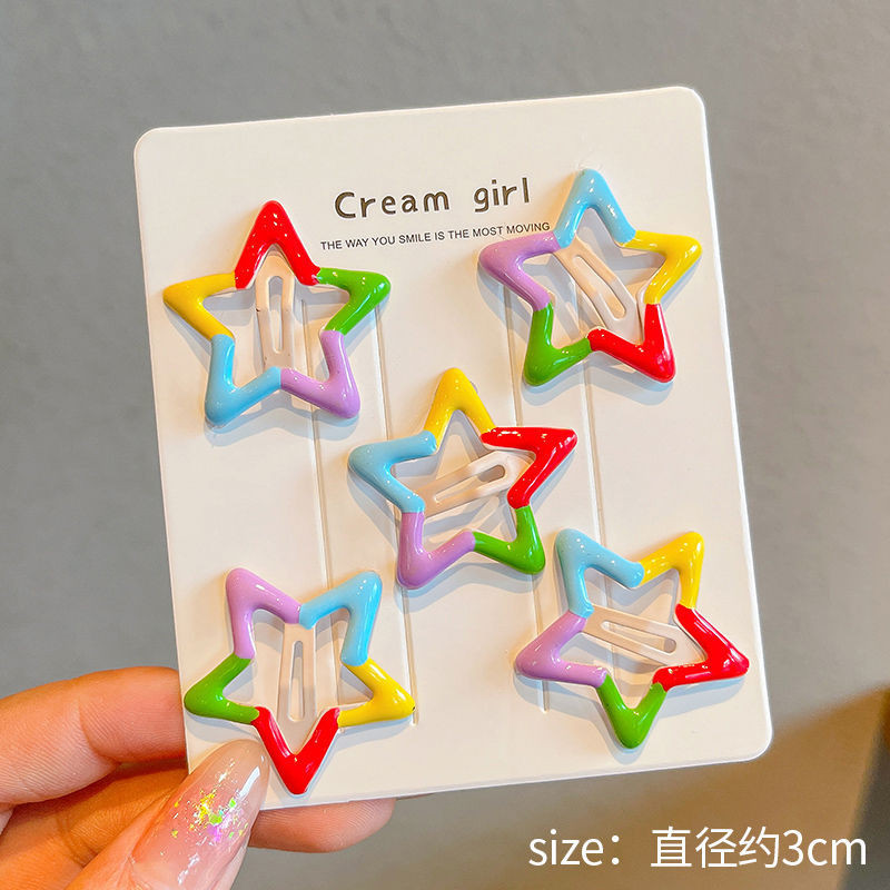 กิ๊บติดผมดอกไม้สีลูกกวาดสําหรับเด็ก 5 แพ็คพร้อมหน้าม้าน่ารักและกิ๊บหักเครื่องประดับผม - รูปที่ 4